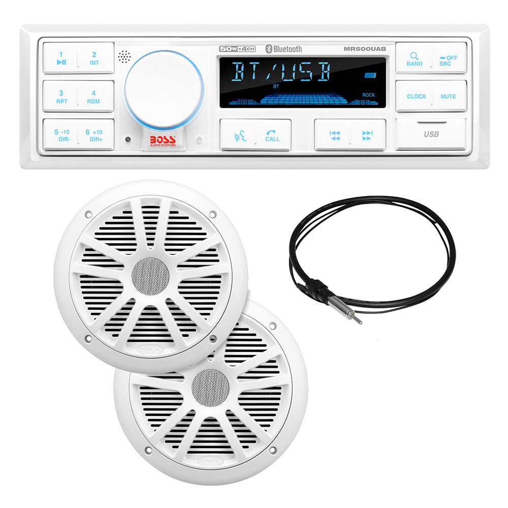 Boss Audio MCK500WB.6 Kit w/MR500UAB, 2 MR6W Speakers, MRANT10 Antenna, White Remote