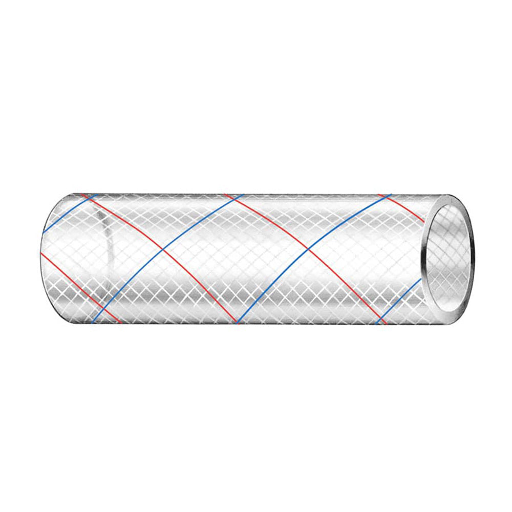 Trident Marine 1" x 50' Clear Reinforced PVC Hose Tubing - Red Blue Tracer