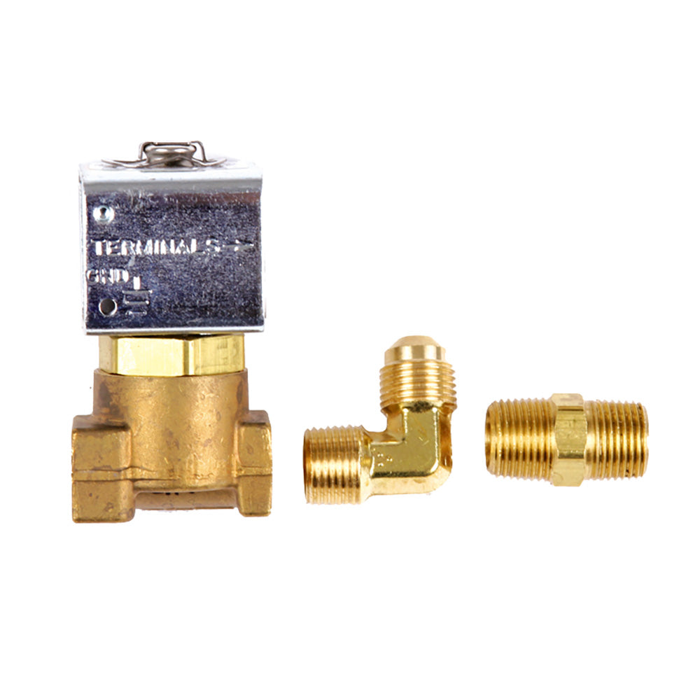Trident Marine Low-Pressure Brass Solenoid Shut-Off Valve 1/4" Ports 2 Brass Connection Fittings