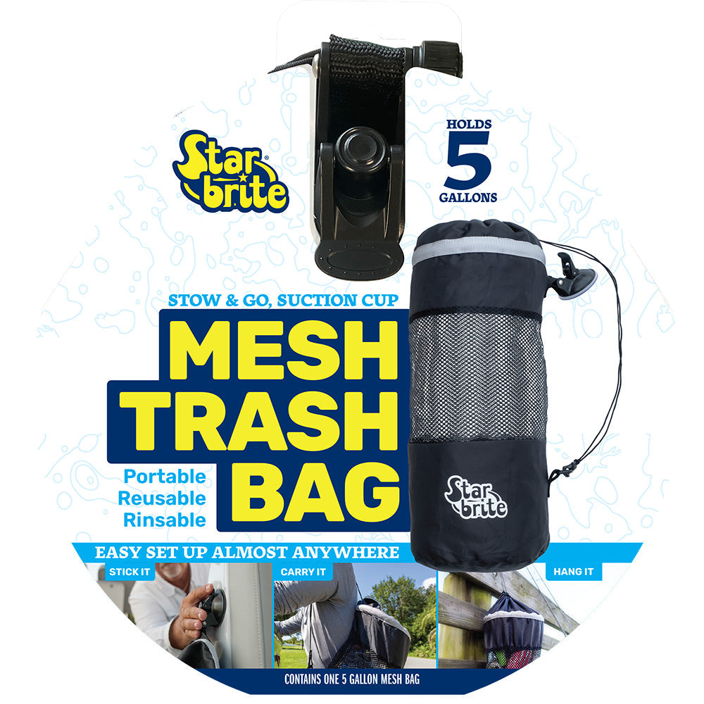 Star brite Mesh Trash Bag w/Locking Suction Cup Litter Guard Cinch Tie - 5 Gallons