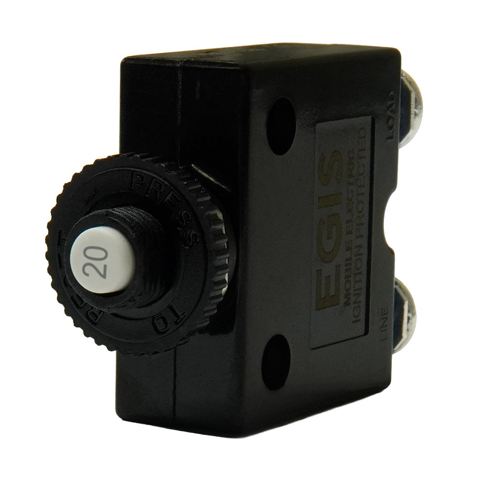Egis 20A Push Button Panel Mount Circuit Breaker - Screw Terminals