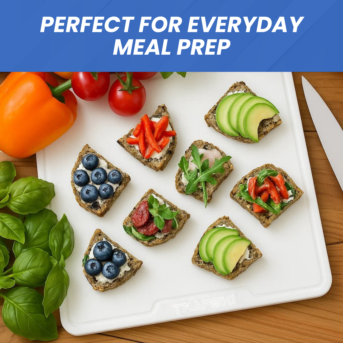 TRAPSKI Premium 1/2 Inch Thick HDPE Cutting Boards | Food-Grade Kitchen Prep Surface | Juice Grooves | Made in the USA