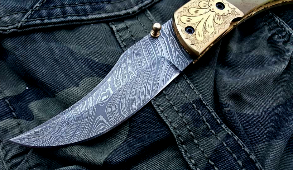 Custom Handmade Damascus Steel Folding Pocket Knife