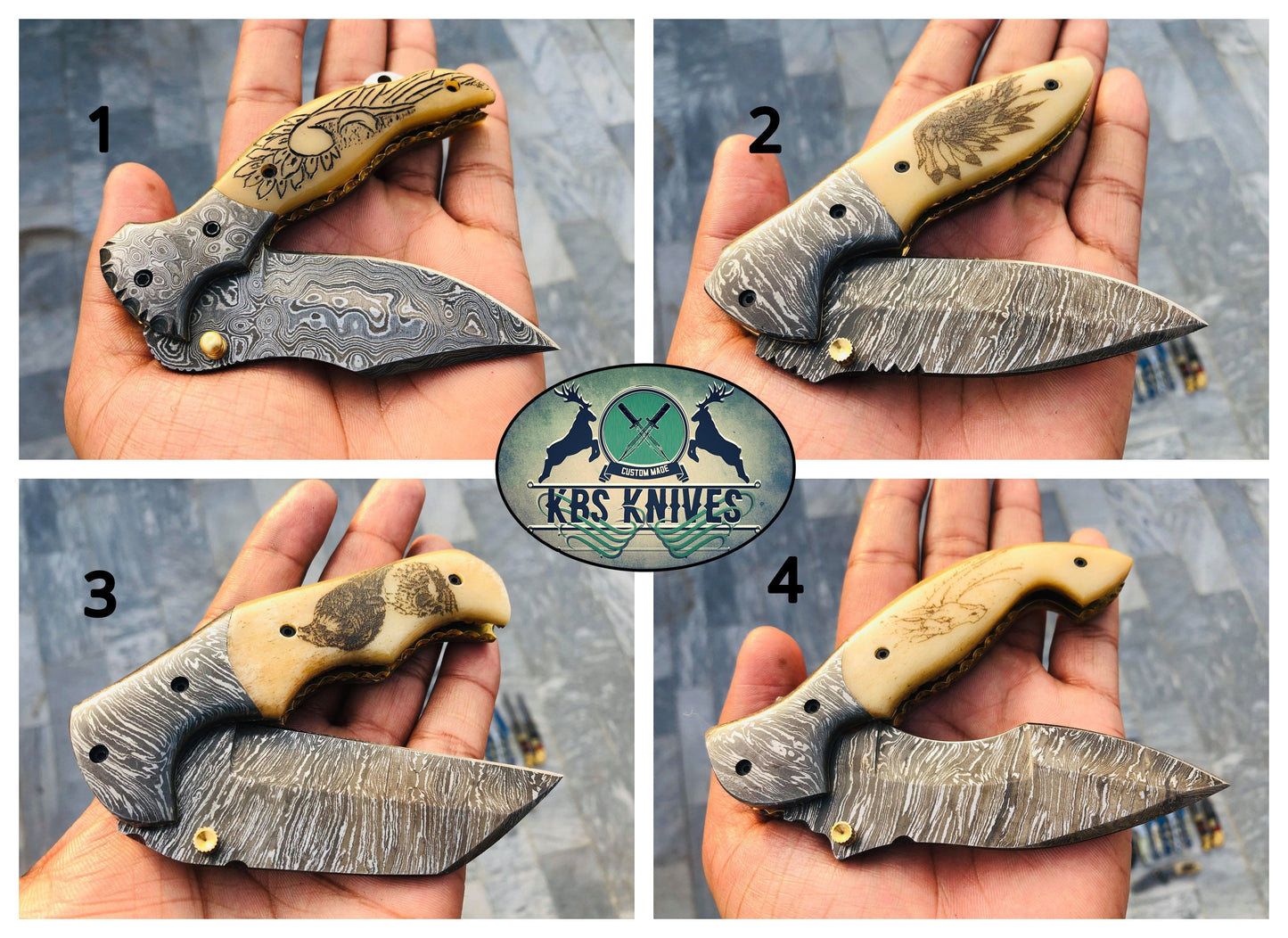 Custom Handmade Damascus Blade EDC Folding Knives