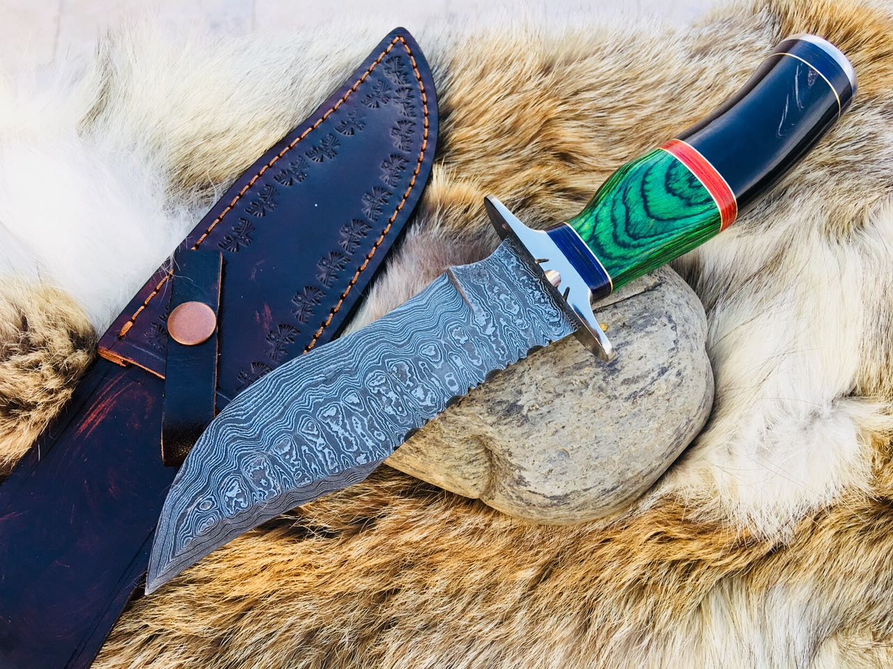 Custom Handmade Hunting Knife with Damascus Steel Blade