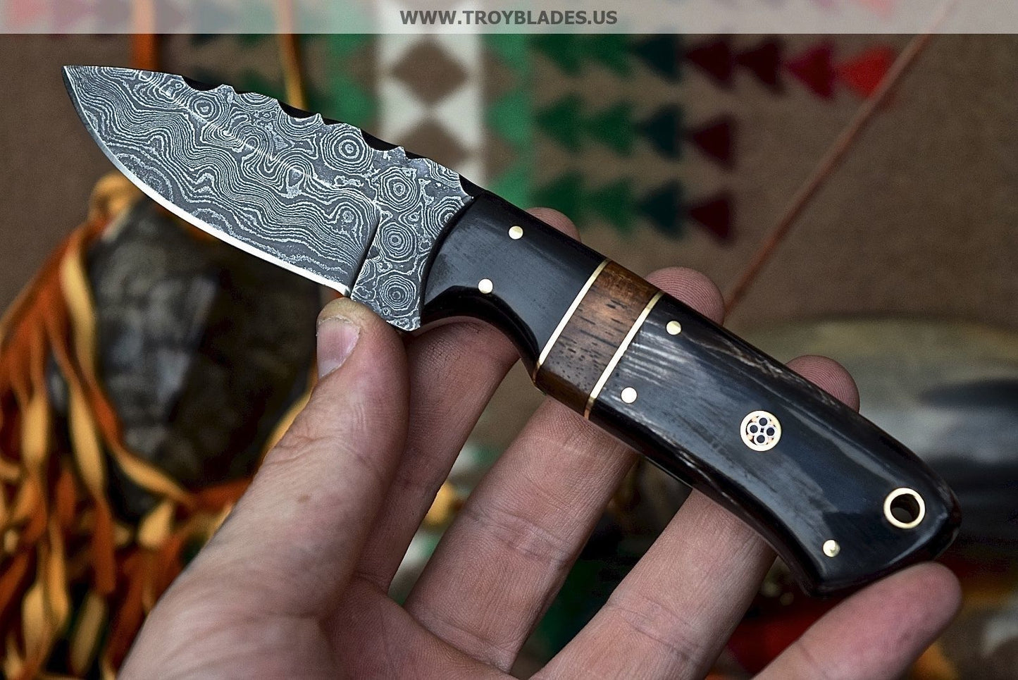 Custom Handmade Raindrop Damascus Steel Skinner Knife