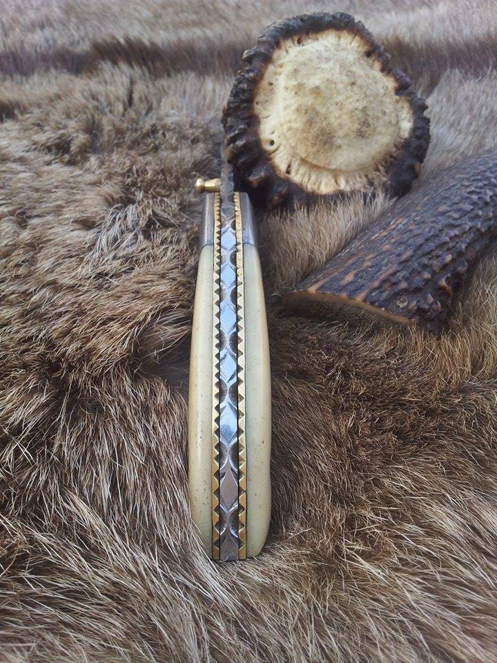 Everyday Carry Damascus Steel Folding Pocket Knife with Bone Handle & Damascus Bolster