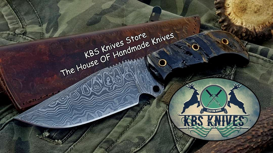 Custom Handmade Damascus Steel Hunting Skinning Camping Knife