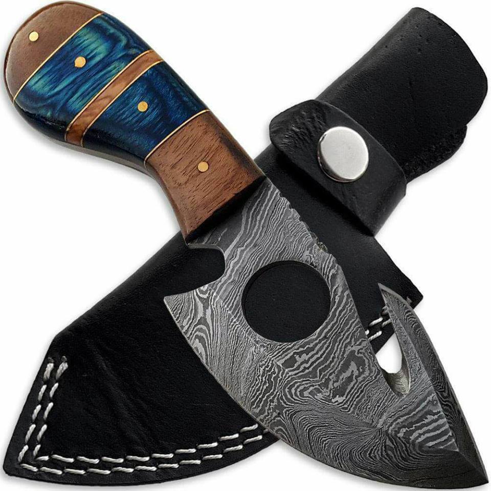 Custom Handmade Damascus Steel Guthook Skinner Knife