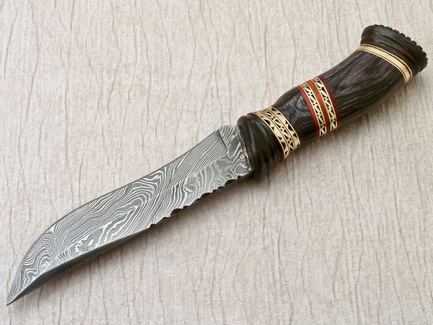 Custom Handmade Damascus Hunting Knife with Leather Sheath