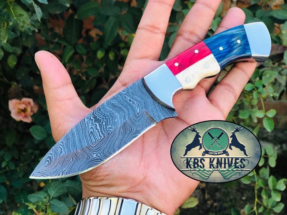 Custom Handmade Twist Damascus Steel Hunting Skinning Knife