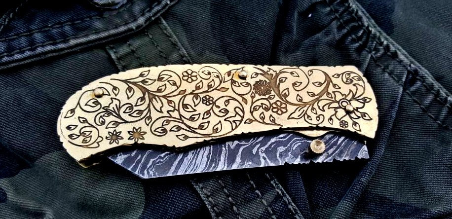 Custom Handmade Damascus Steel Folding Pocket Knife