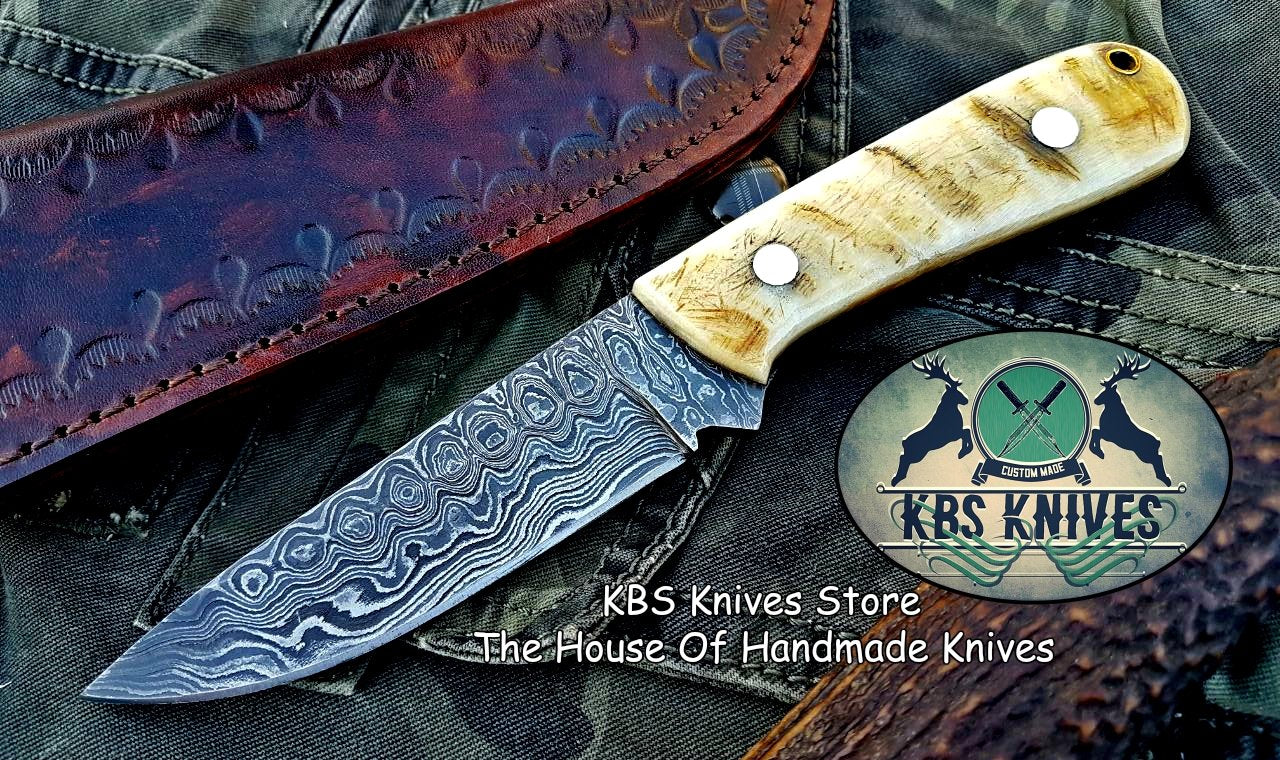 Custom Handmade Damascus Steel Hunting Skinning Knife