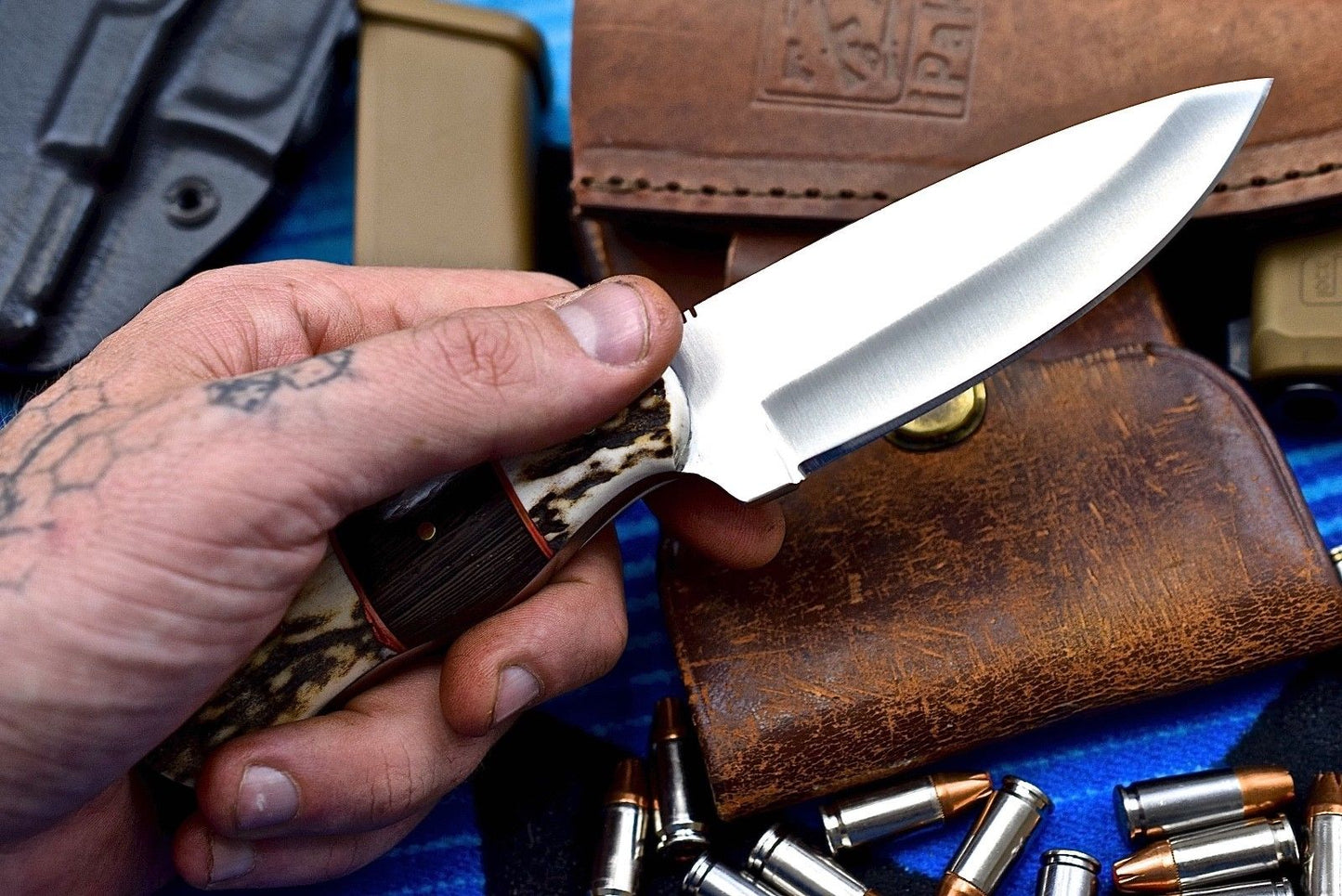 Custom Handmade D2 Steel Hunting Knife with Antler Handle