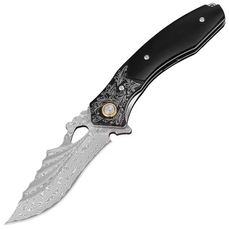 Specter Handmade Japanese VG10 Damascus Pocket Knife with Sheath & Ebony Wood Handle