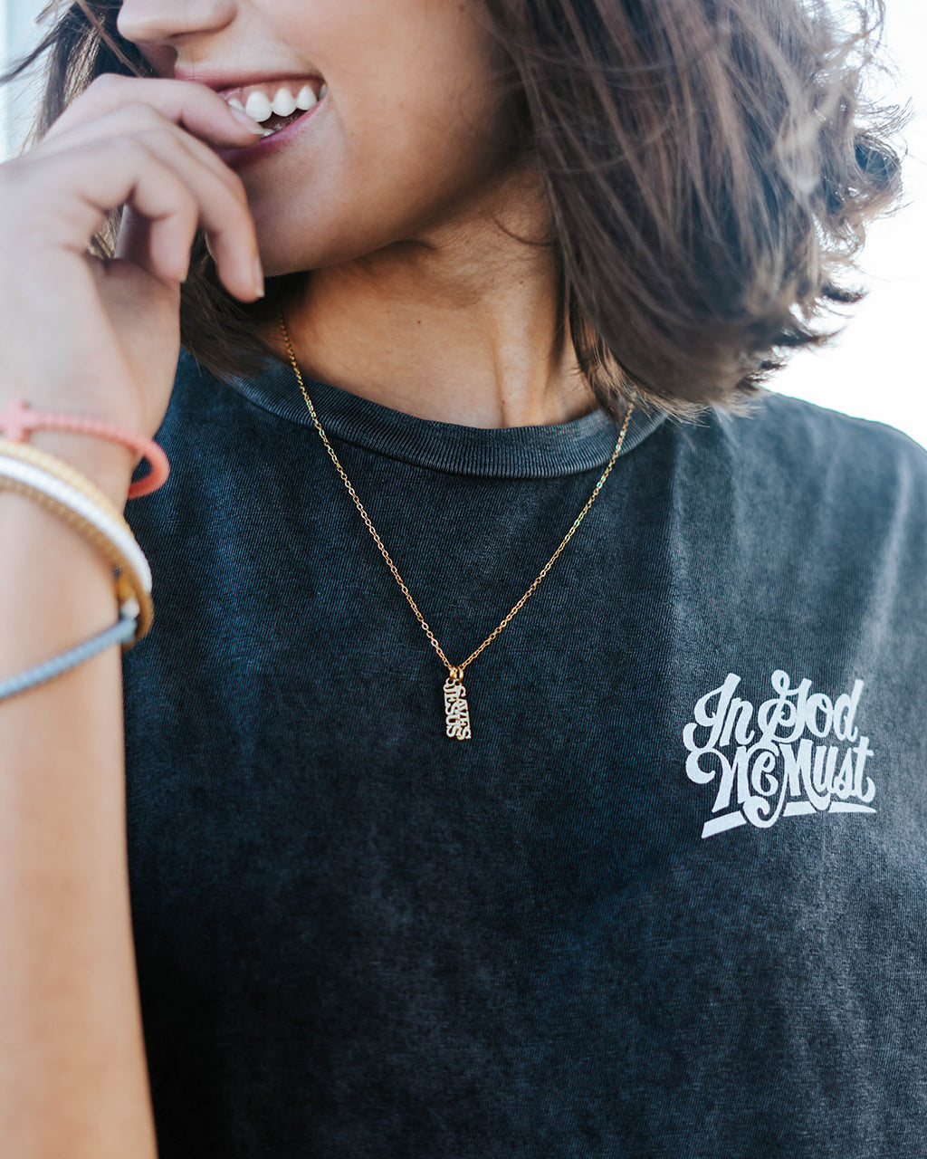 'Jesus Saves' Gold Necklace
