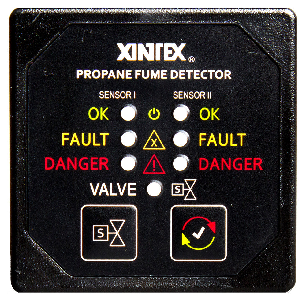 Fireboy-Xintex Propane Fume Detector Alarm w/2 Plastic Sensors Solenoid Valve - Square Black Bezel Display