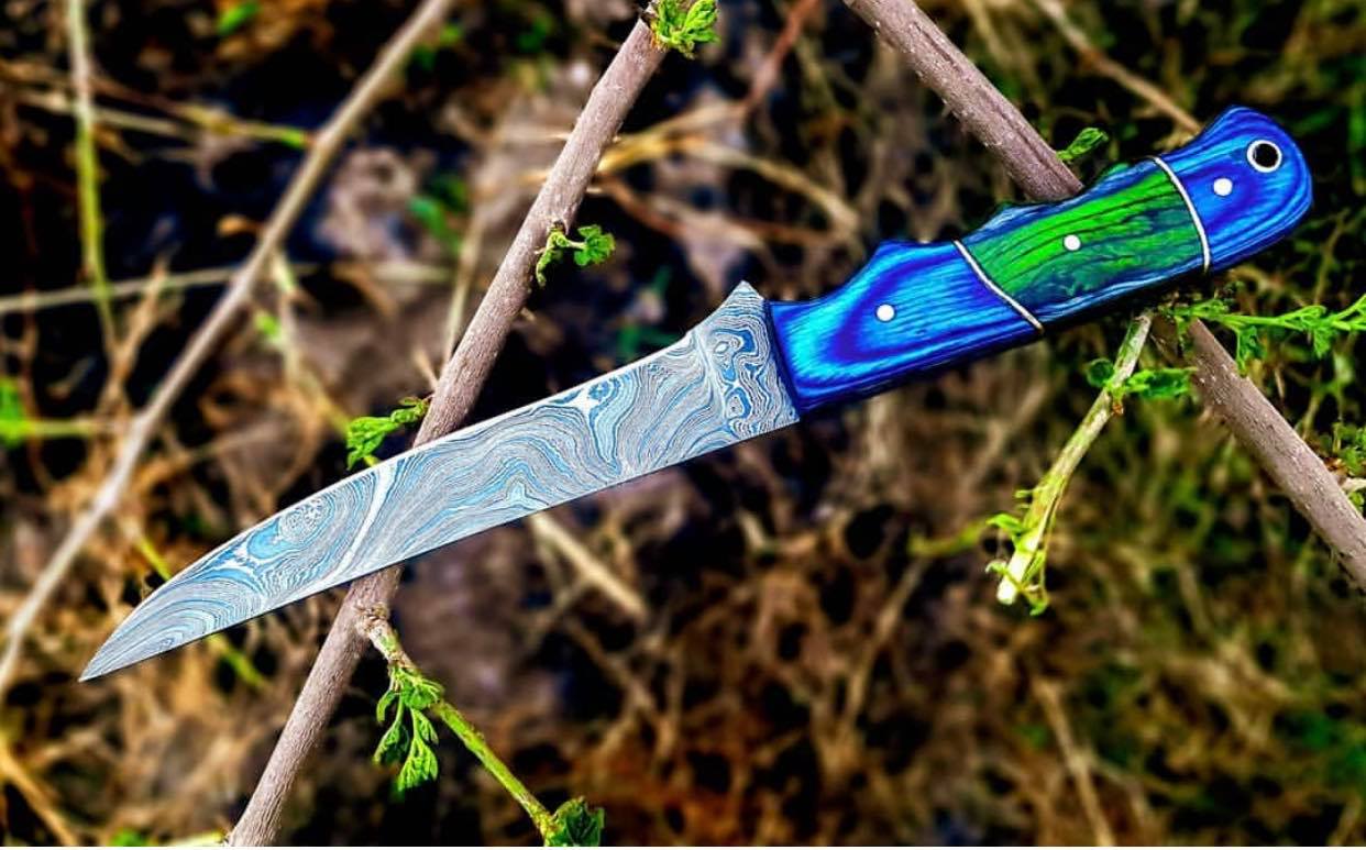 Handmade Damascus Steel Filer Knife with Exotic Wood Handle