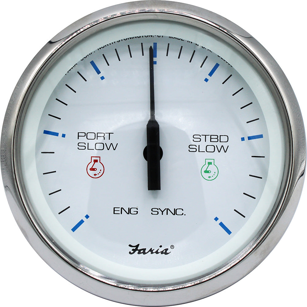 Faria 4" Chesapeake SS White Engine Synchronizer - Dual Gas Var Ratio Alt Diesel