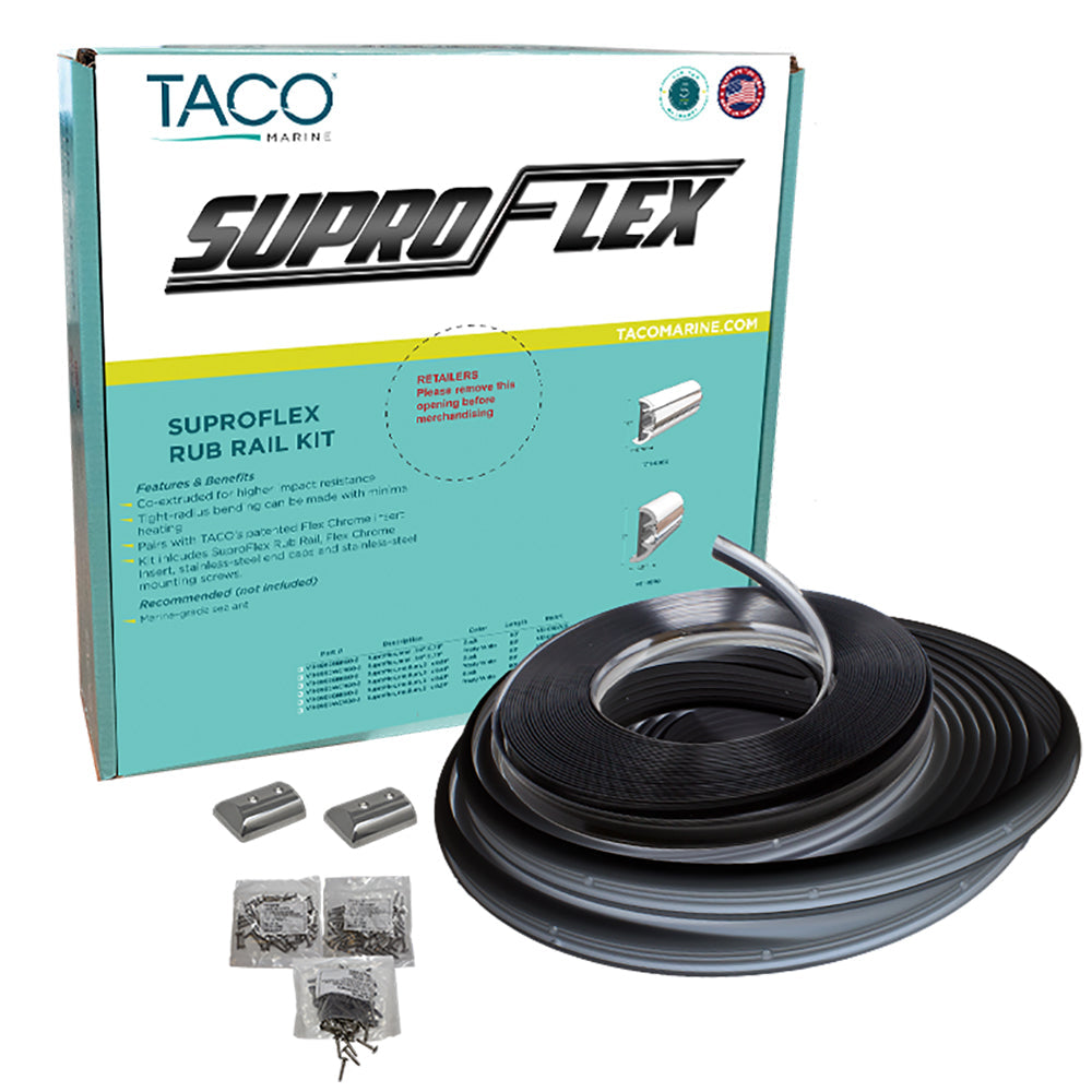 TACO SuproFlex Rub Rail Kit - Black w/Flex Chrome Insert - 2"H x 29/32"W x 60'L