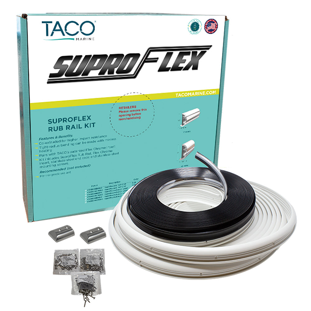 TACO SuproFlex Rub Rail Kit - White with Flex Chrome Insert - 2"H x 29/32"W x 60'L