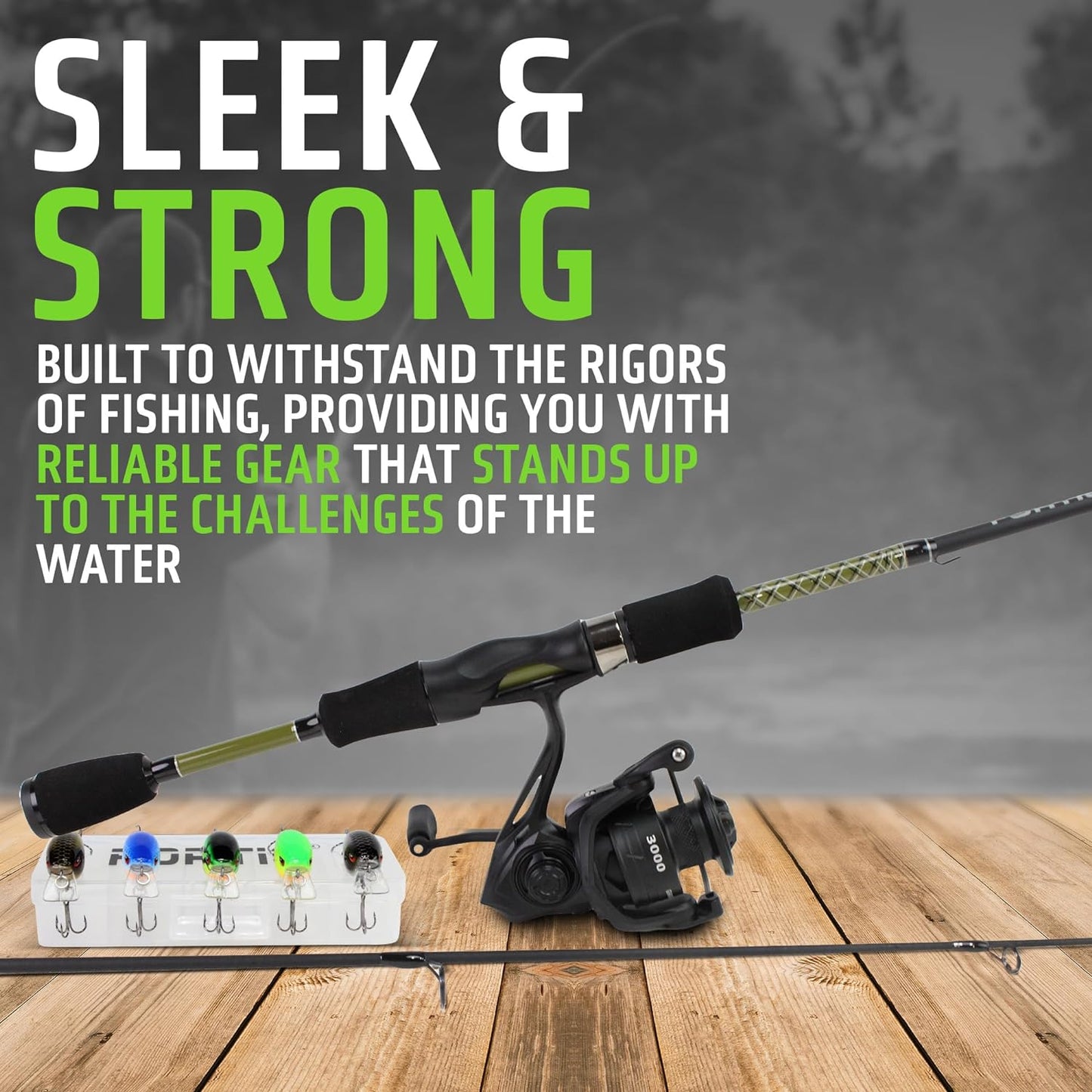 6'6" Medium Heavy Action Spinning Rod and Reel Package, 1 Piece Fiberglass/Graphite Spinning Rod |4000 Spinning Reel | FORTIS