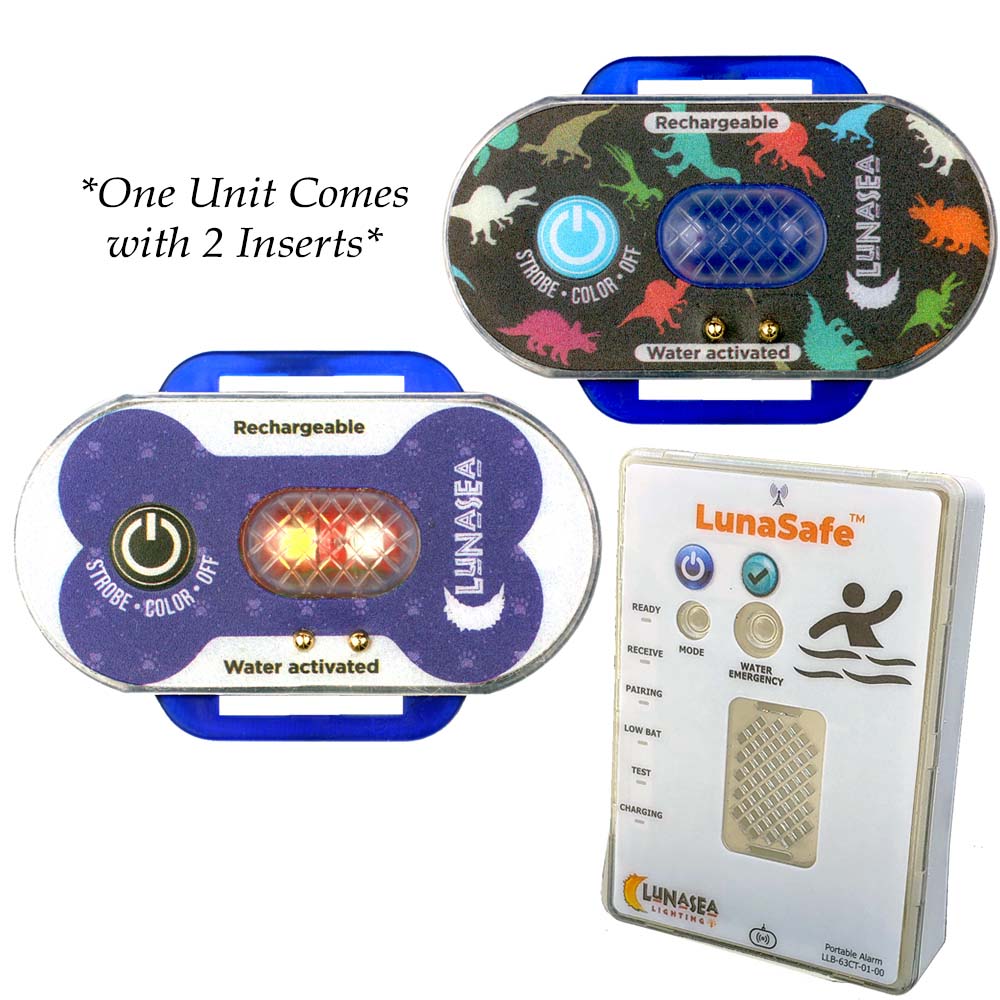 Lunasea Child/Pet Safety Water Activated Strobe Light w/RF Transmitter Portable Audio/Visual Receiver - Blue Case