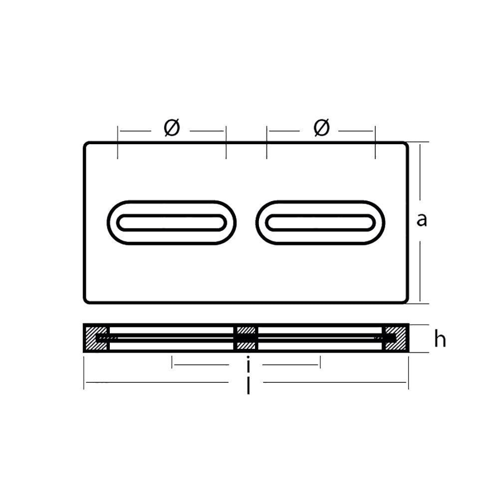Tecnoseal Rectangular Zinc Plate Anode w/Inserts - 12" x 6" x 1"