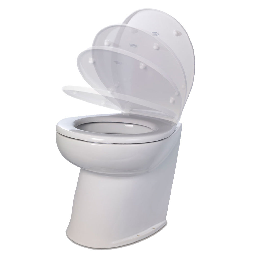 Jabsco Deluxe Flush 17" Angled Back 12V Freshwater Electric Marine Toilet w/Solenoid Valve Soft Close Lid