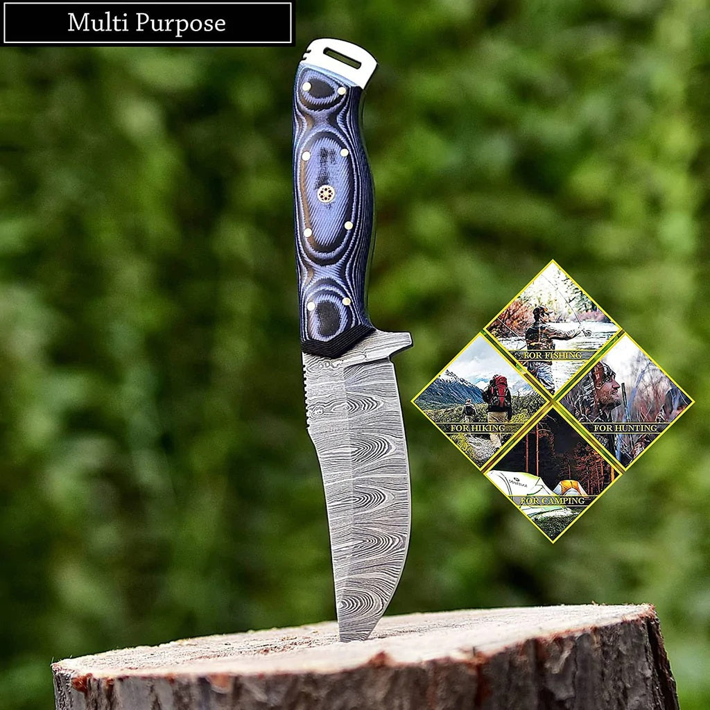 Custom Handmade Damascus Steel Hunting Skinning Knife