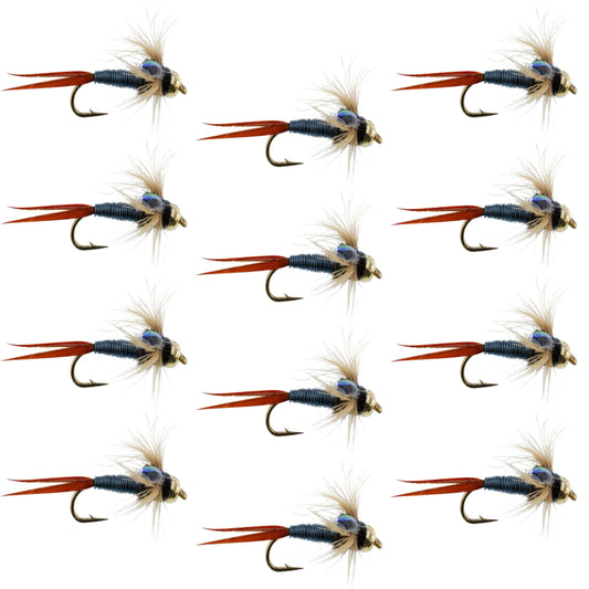 Bead Head Metallic Blue Copper John Nymph - 1 Dozen Fly Fishing Flies - Hook Size 14