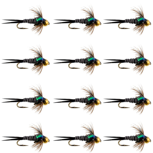 Bead Head Zebra Copper John Nymph Fly Fishing Flies - 1 Dozen Flies Hook Size 12