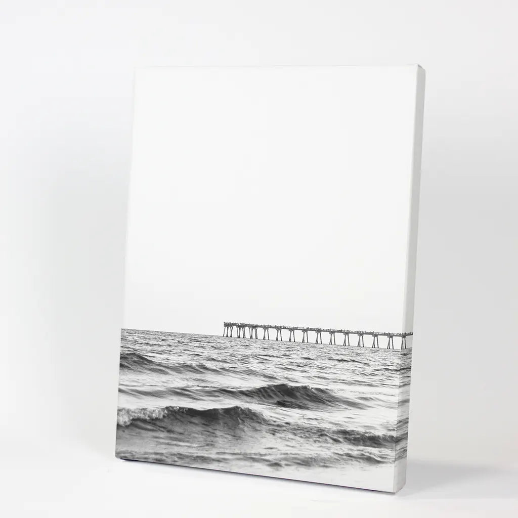 Black White Minimalistic Beach Pier Poster