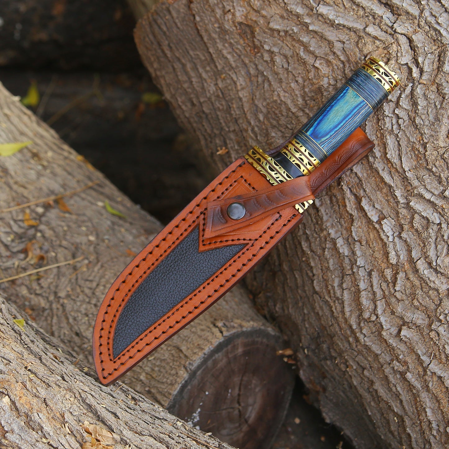 Shadowblade Damascus Steel Bowie Knife with Pakkawood Handle & Sheath