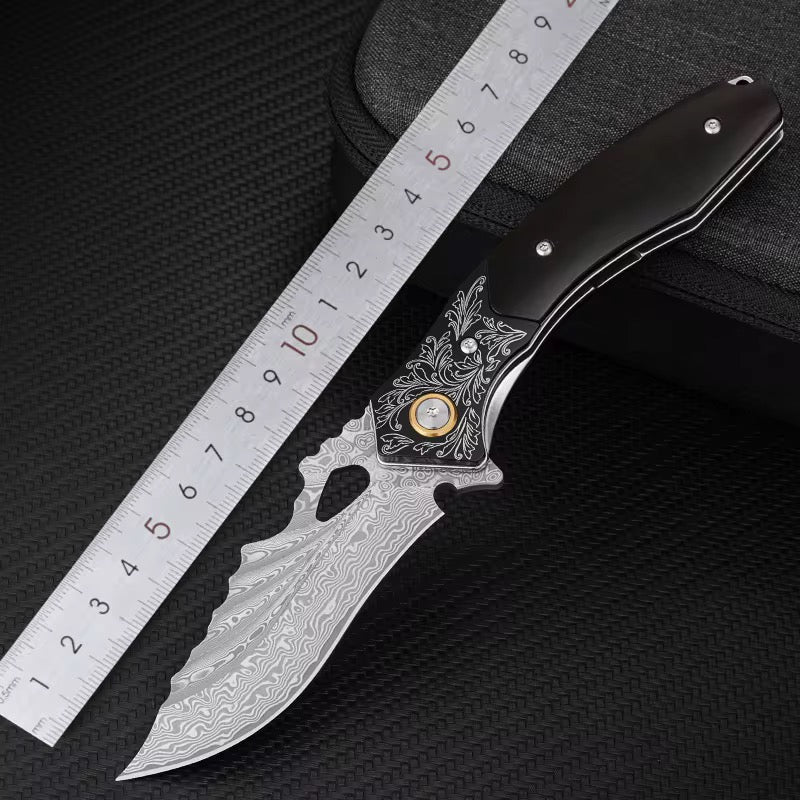 Specter Handmade Japanese VG10 Damascus Pocket Knife with Sheath & Ebony Wood Handle