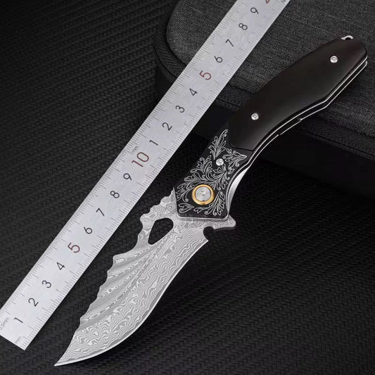 Specter Handmade Japanese VG10 Damascus Pocket Knife with Sheath & Ebony Wood Handle