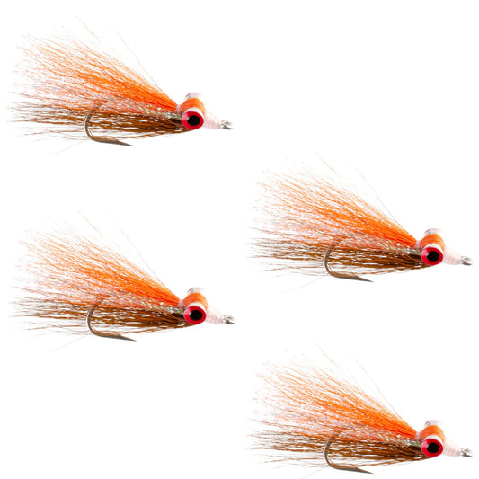 Clouser Freshwater Deep Minnow Brown Orange Sunfish - Streamer Fly Fishing Flies - 4 Trout and Bass Flies - Hook Size 4