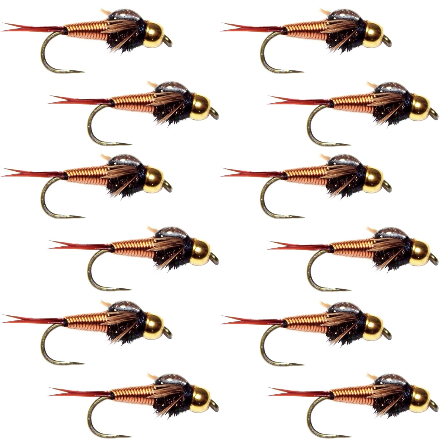 Barbless Bead Head Copper John Nymph Fly 1 Dozen Fishing Flies - Hook Size 14