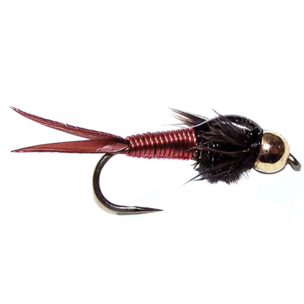 Barbless Bead Head Red Copper John Nymph Fly - 6 Flies Hook Size 16