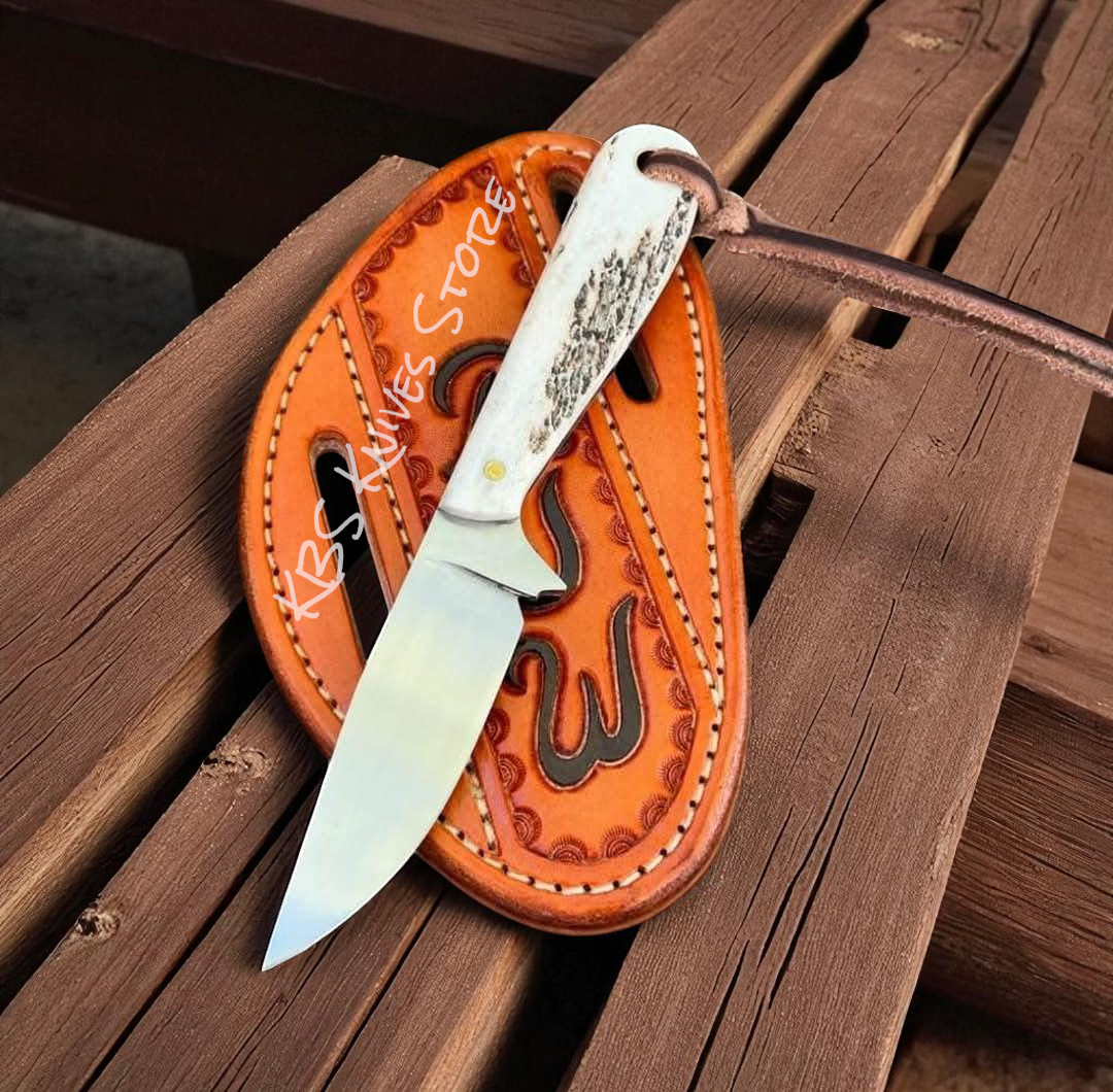CUSTOM 3.5 INCH WESTERN KNIFE BELT STYLE – ANTLER HANDLE CATTLEMAN FIXED BLADE