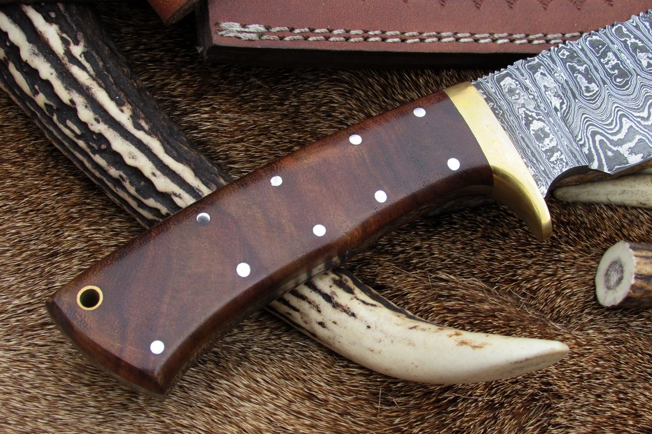 Full Tang Hunter Bowie Knife with Custom Handcrafted Damascus Steel Blade & Rosewood Handle - 17 Inches
