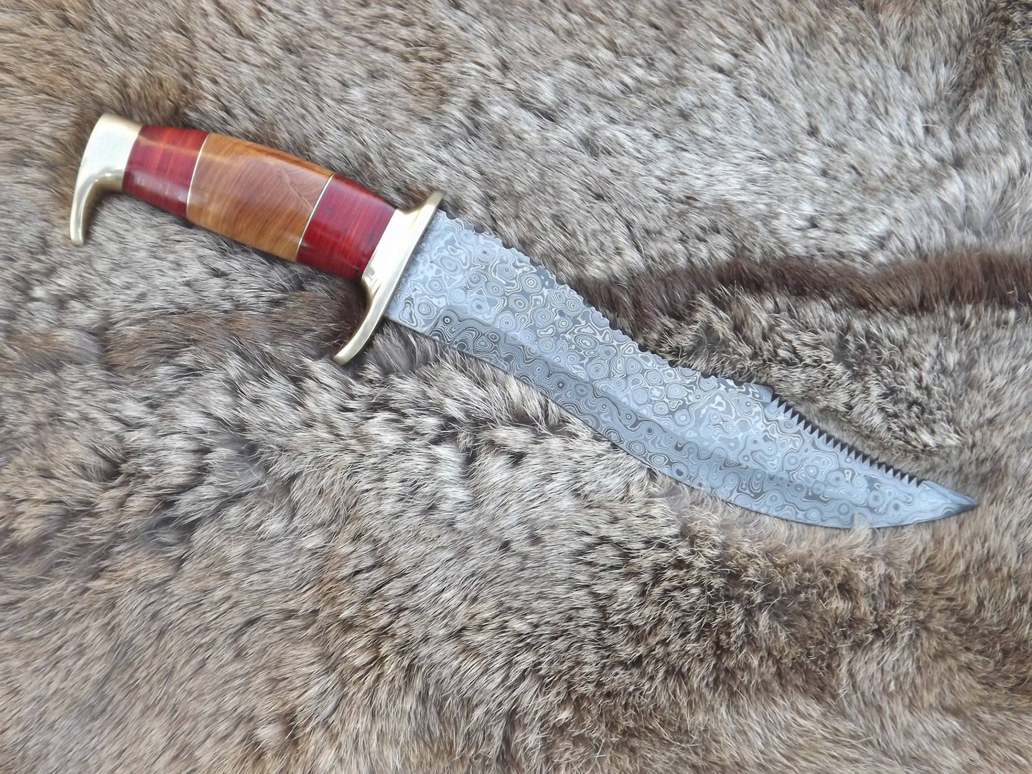 Custom Handmade Ironclad Bowie Knife with Raindrops Damascus Steel Blade and Olive Wood Handle - 15 Inches