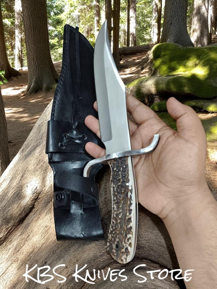 Hunting Knife – 12" D2 Steel Blade with Antler Horn Handle & Steel Guard