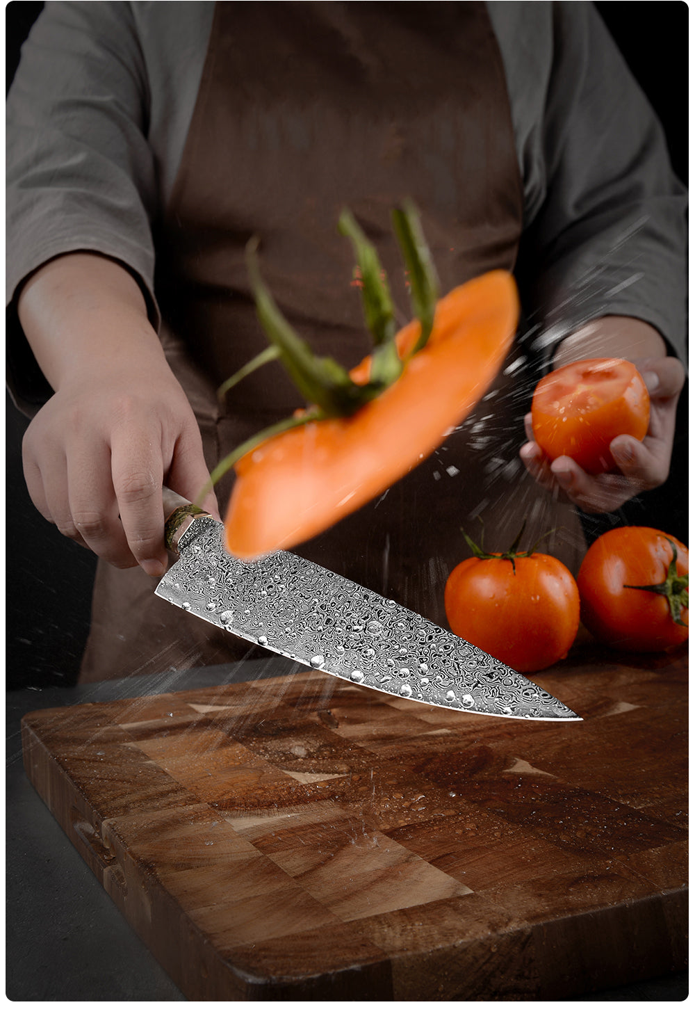 Shinobi VG10 Damascus Chef Knife 8" with Exotic Olive Wood Handle
