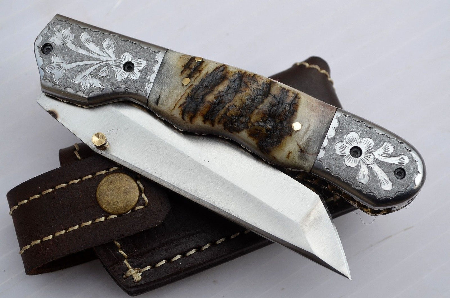 Everyday Carry Custom Handcrafted D2 Steel Tanto Blade Folding Pocket Knife
