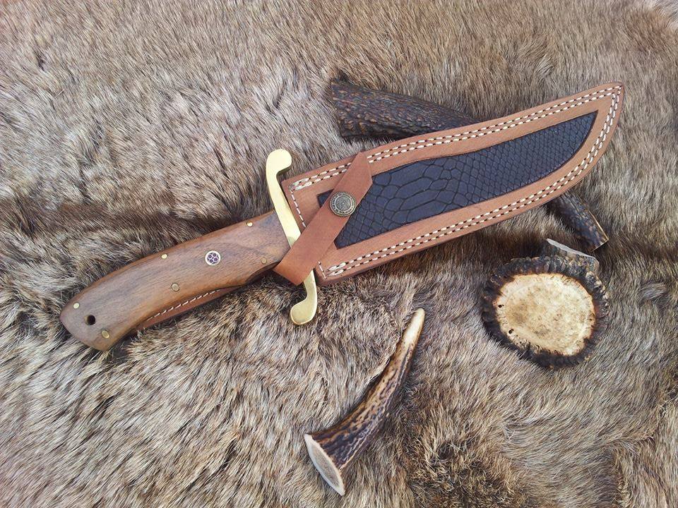 Custom Handmade Original Bowie Knife with Full Tang Damascus Steel Blade and Rosewood Handle - 13 Inches