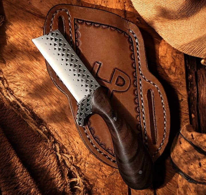 Handcrafted Farrier Rasp Bull Cutter Knife - 8" File Steel with Burl Rosewood Handle