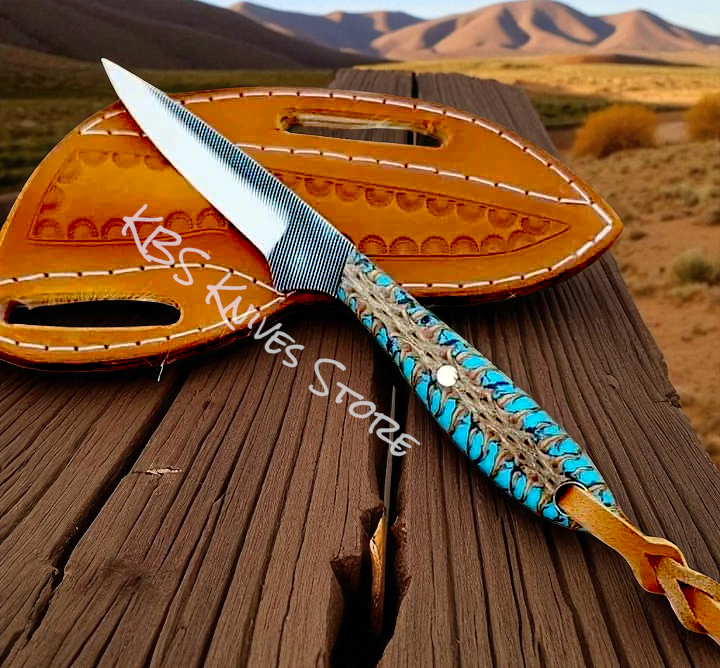 Handmade Cowboy Belt Knife for Buckaroo – File Steel & Turquoise Pine-Cone Resin