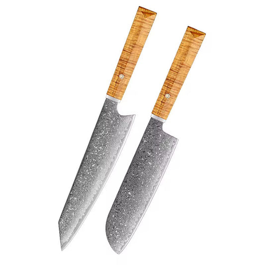 Gale Damascus Chef's Knife with Exotic Wenge Tiger Maple Wood Handle