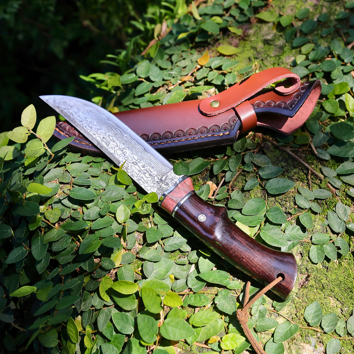 Terminator Japanese Hunting Knife with VG-10 Damacus Blade and Ebony Wood Handle